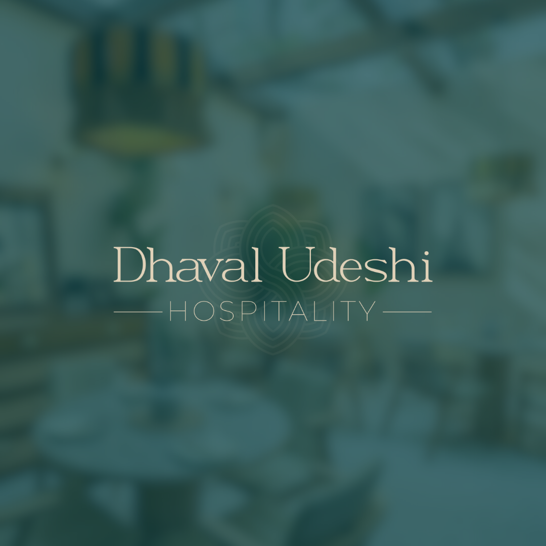 Dhaval Udeshi Hospitality — brand logo over a restaurant interior